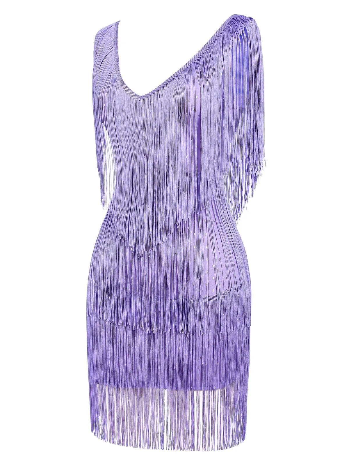 1920s V-Neck Fringe Solid Sleeveless Dress