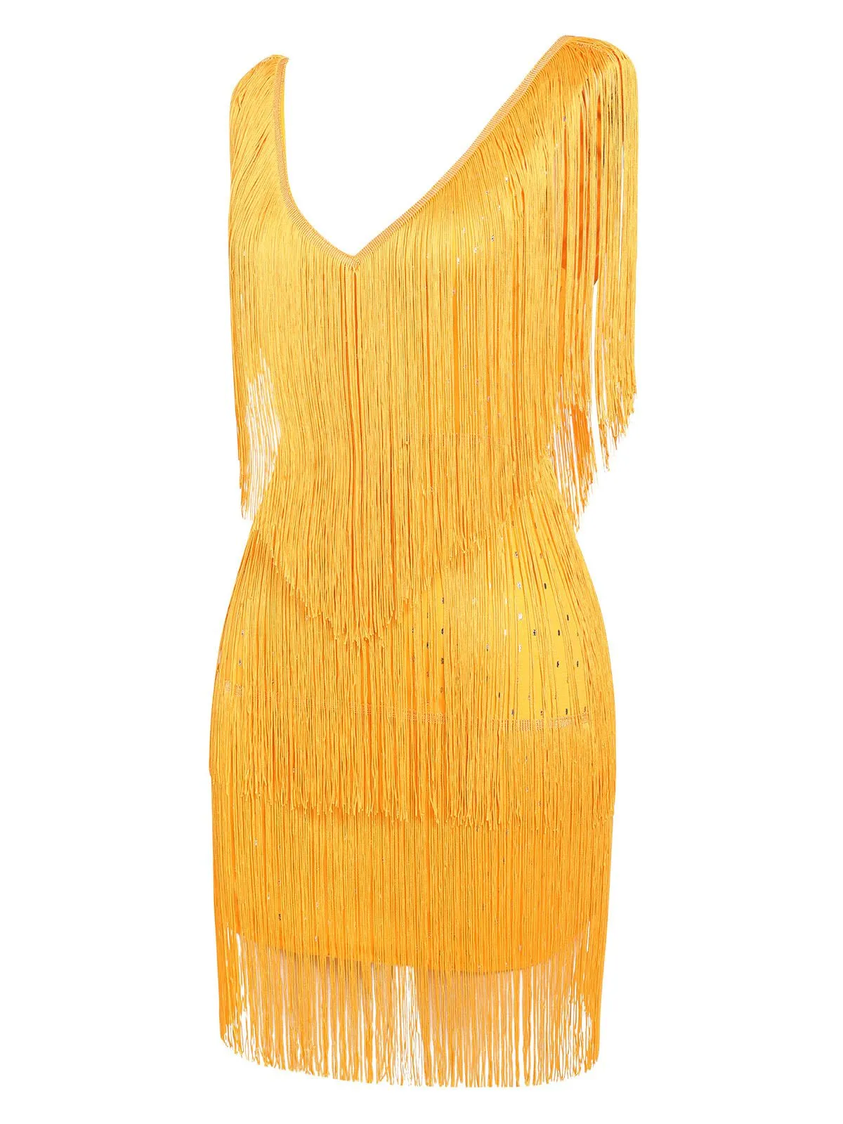 1920s V-Neck Fringe Solid Sleeveless Dress