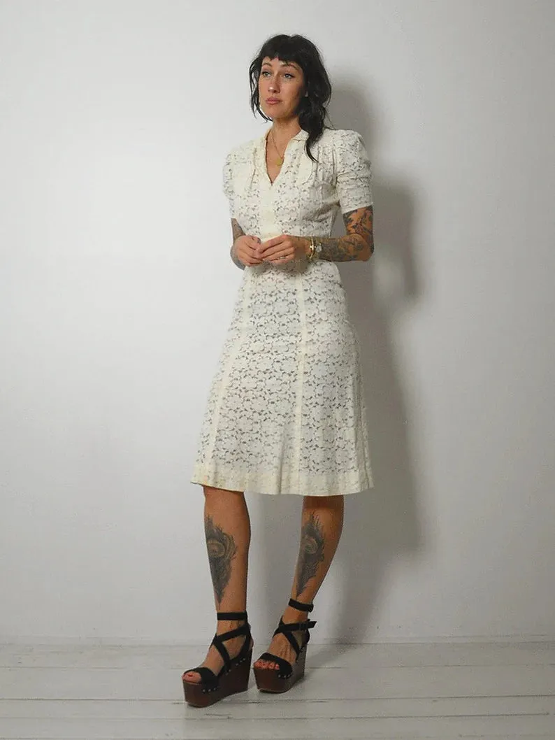 1930's Ivory Floral Lace Dress