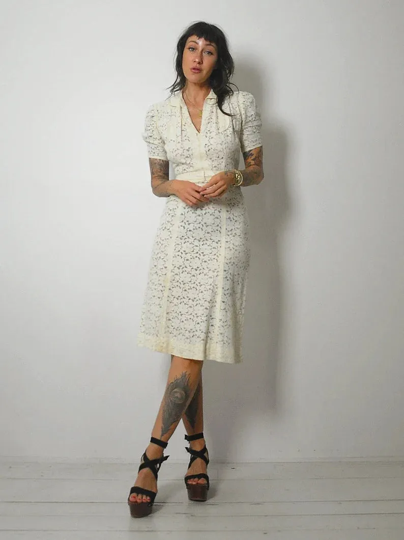 1930's Ivory Floral Lace Dress