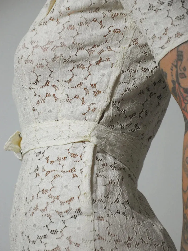 1930's Ivory Floral Lace Dress