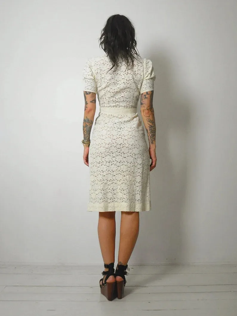 1930's Ivory Floral Lace Dress