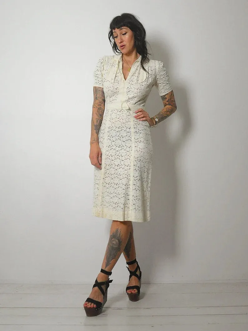 1930's Ivory Floral Lace Dress