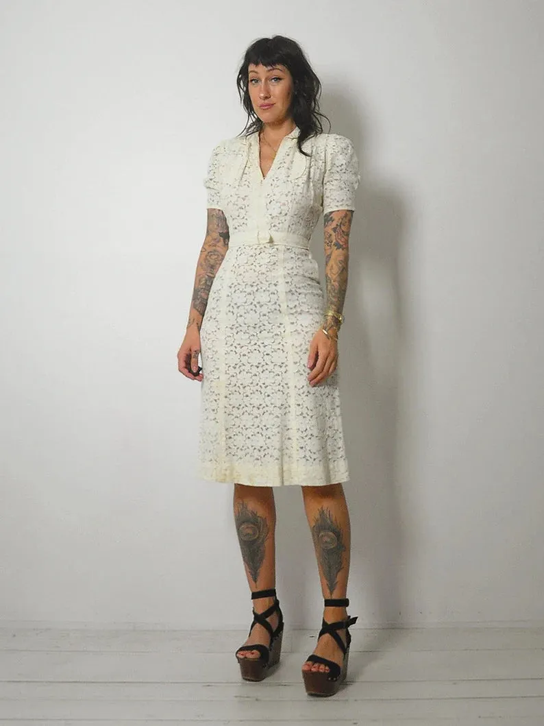 1930's Ivory Floral Lace Dress