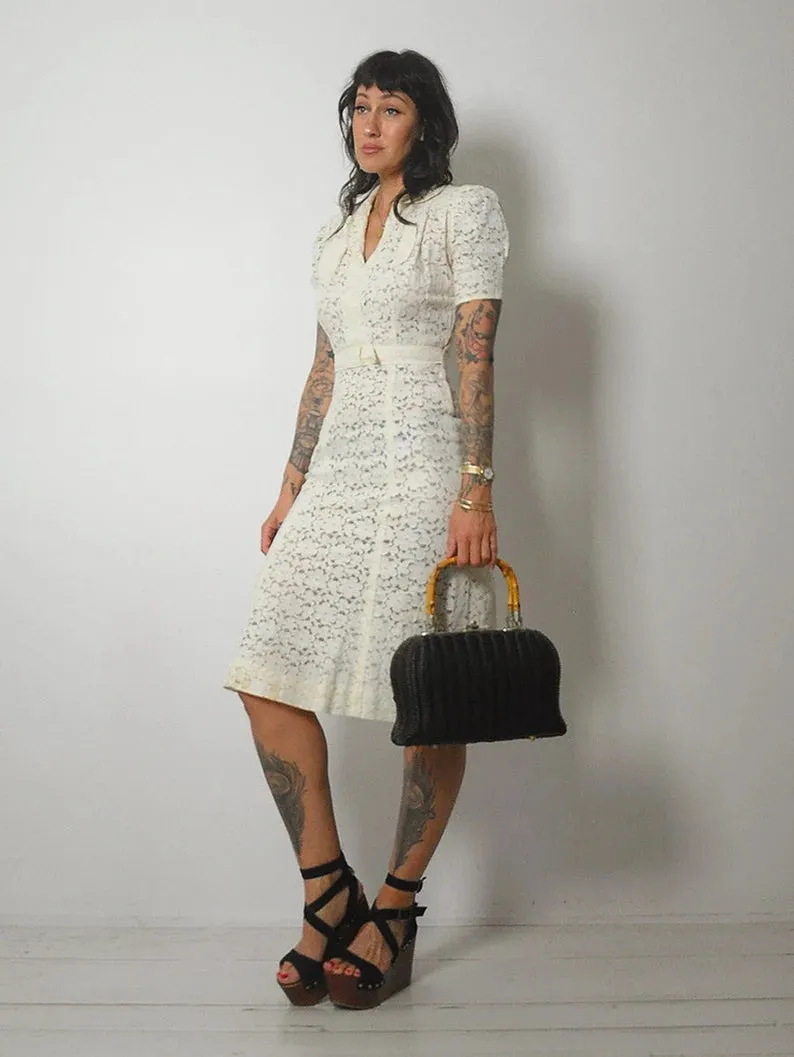 1930's Ivory Floral Lace Dress