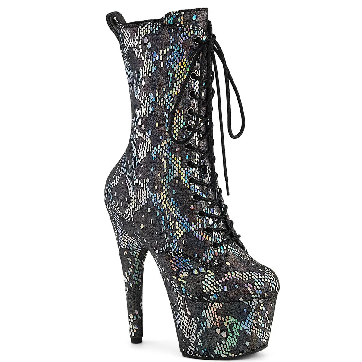 ADORE-1040SPF Silver Holo Snake Print Platform Stripper Boots