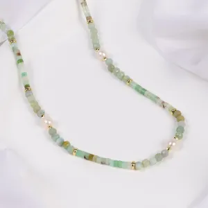 Amazonite Jade & Pearl Gold Necklace