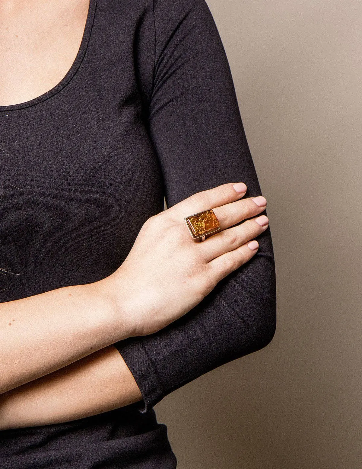 Amber Rectangular Cut Ring - Adjustable