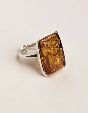 Amber Rectangular Cut Ring - Adjustable