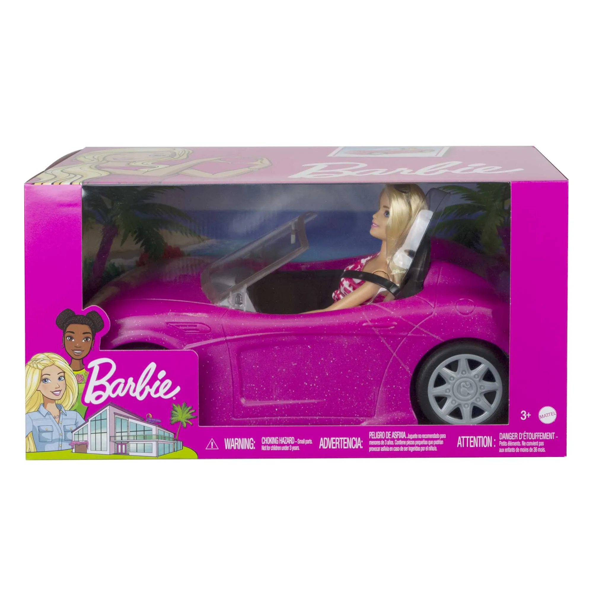 Barbie Doll & Car Playset, Sparkly Pink 2-Seater Toy Convertible With Glam Details & Fashion Doll