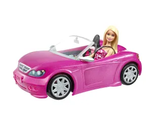 Barbie Doll & Car Playset, Sparkly Pink 2-Seater Toy Convertible With Glam Details & Fashion Doll