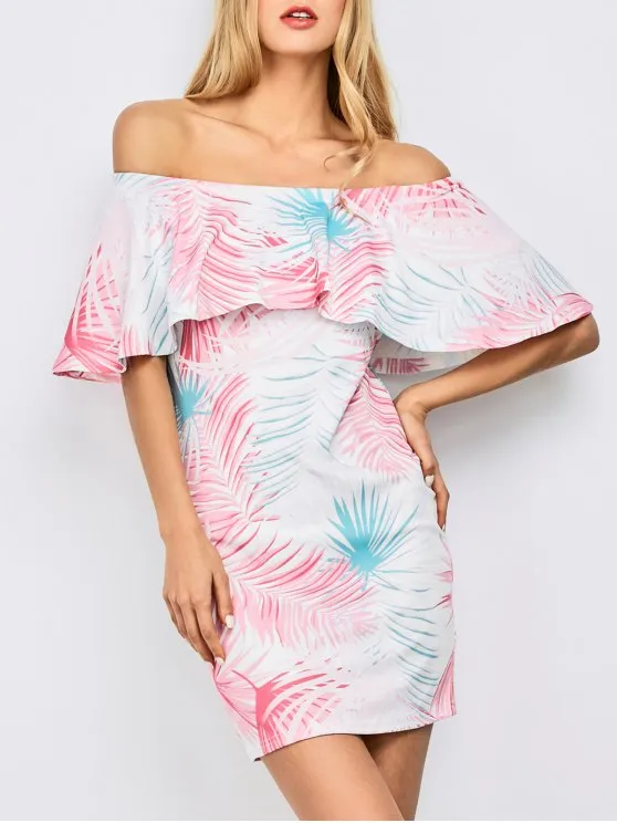 BerryBetty - Beautiful Off Shoulder Printed Bodycon Dress