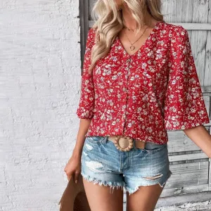 BerryBetty - Casual Loose Floral Blouse