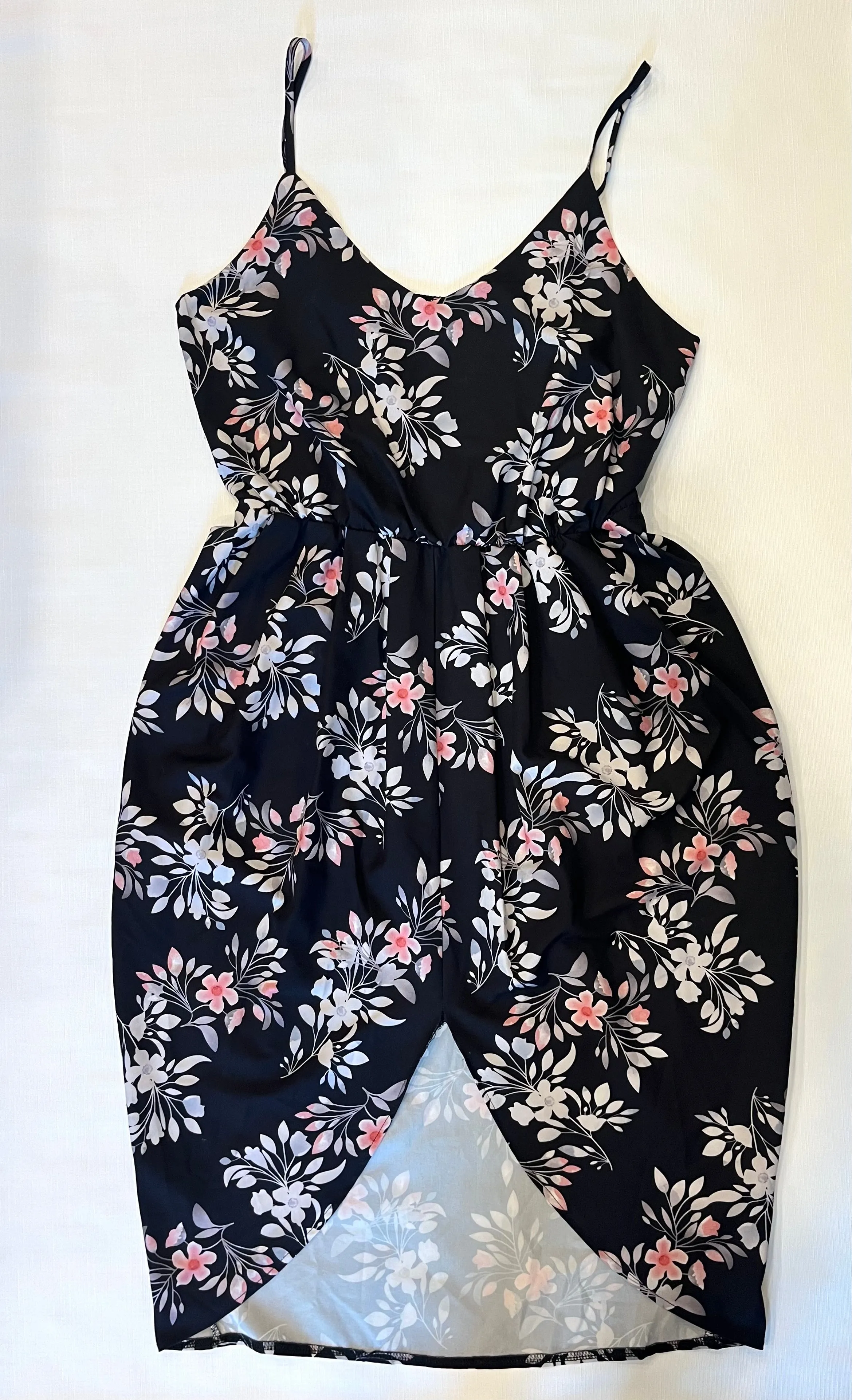 Black Floral Print Dress Mid Length Women size Large NWOT