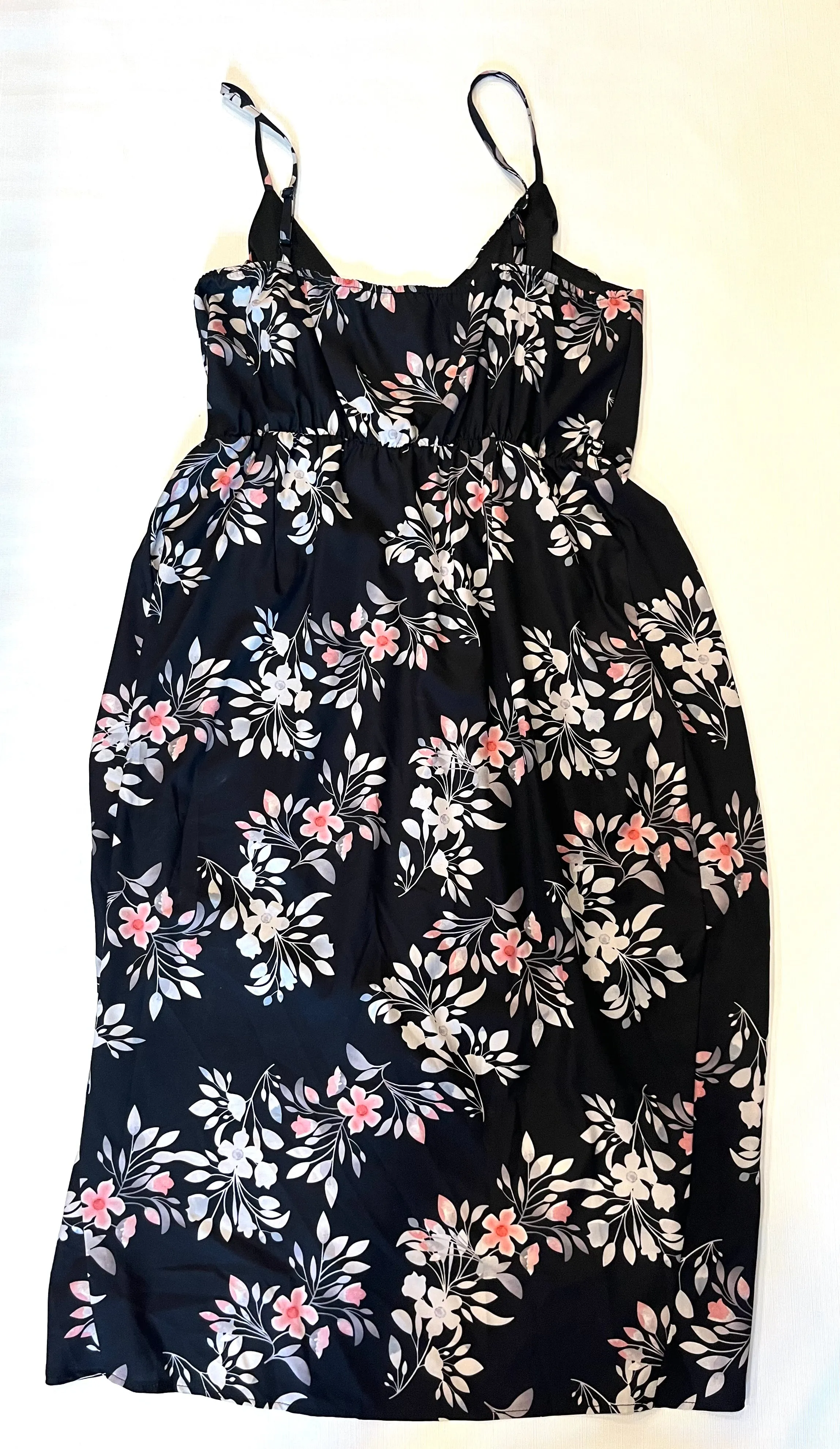 Black Floral Print Dress Mid Length Women size Large NWOT