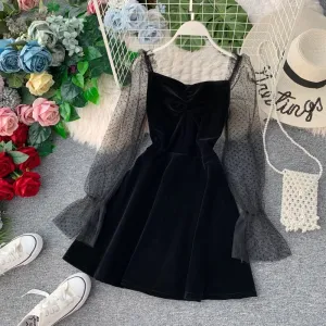 BLACK VELVET BUBBLE DRESS BY71173