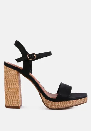 Buxor Woven Textured High Block Heeled Sandals