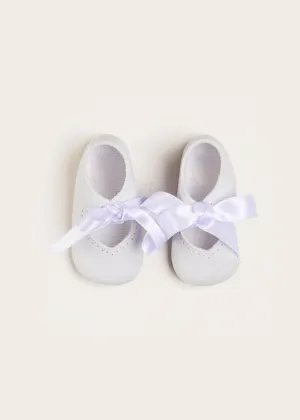 Celebration Ribbon Detail Mary Jane Pram Shoes in White (17-20EU)