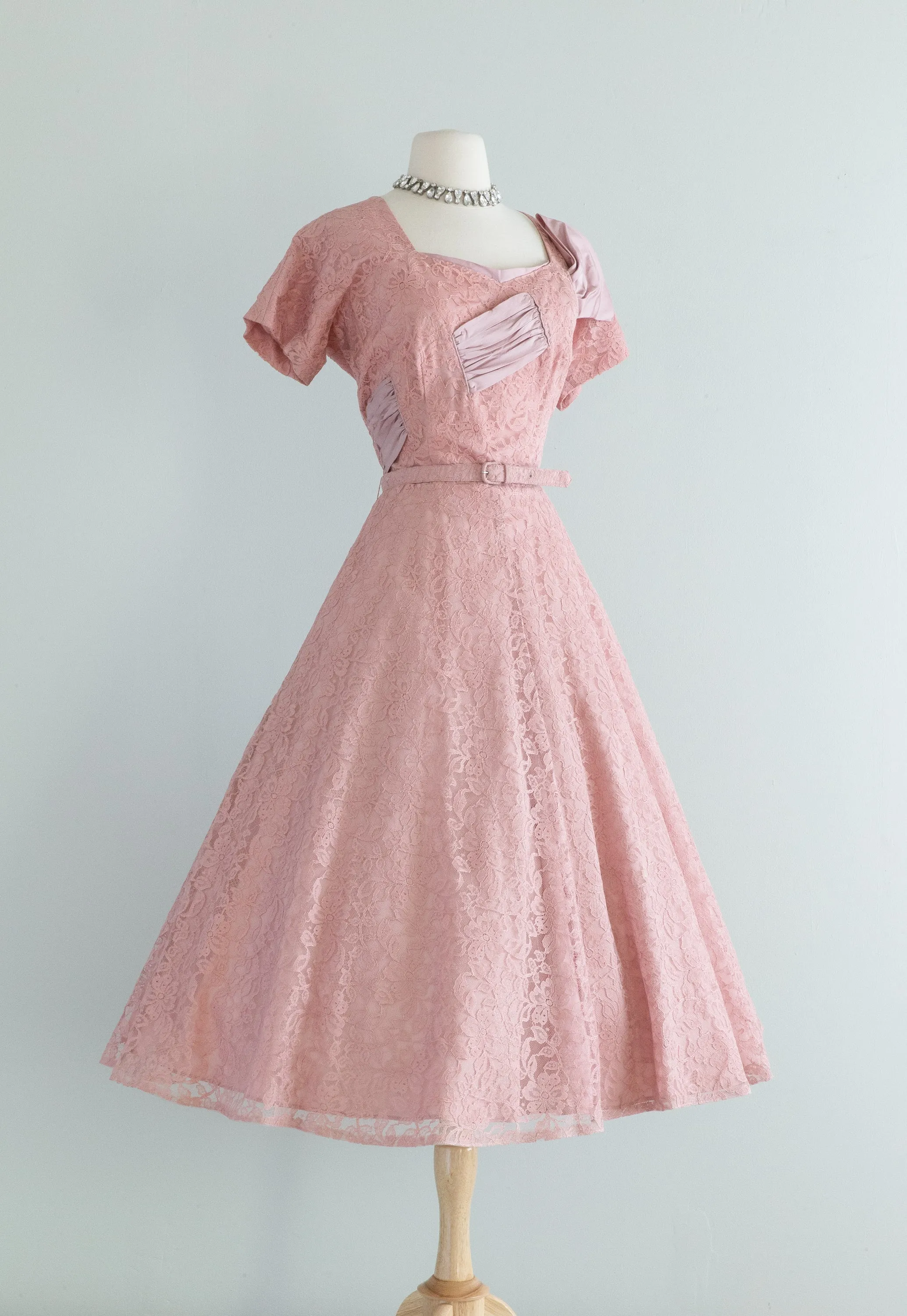 Classic 1950's Rose Pink Lace Cocktail Dress By DuBerry / Large