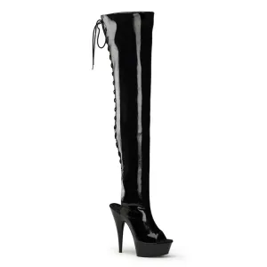 DELIGHT-3017 Black Patent Platform Thigh High Boot