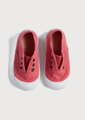 Faux Lace Hole Canvas Plimsolls in Raspberry Red (19-34EU)