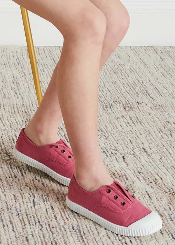 Faux Lace Hole Canvas Plimsolls in Raspberry Red (19-34EU)