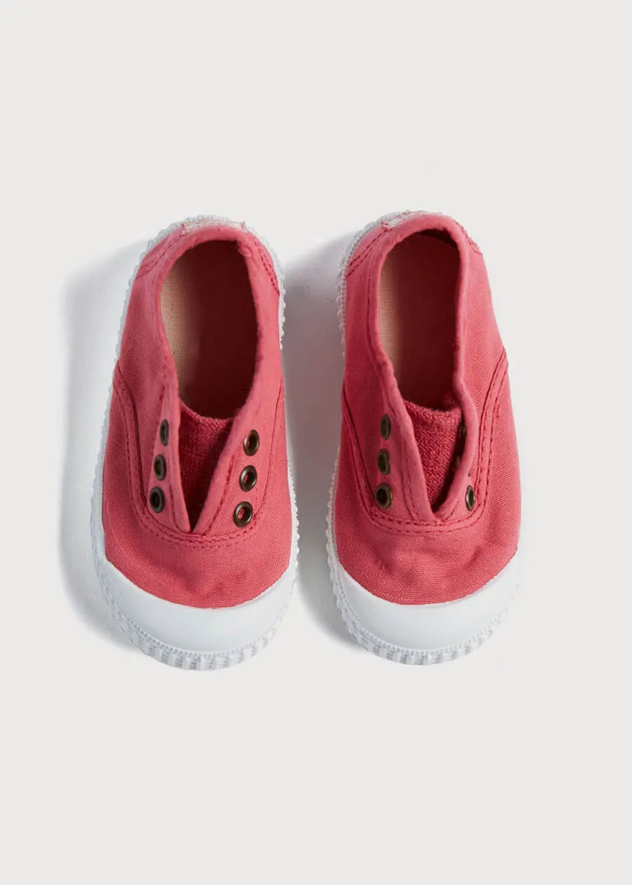 Faux Lace Hole Canvas Plimsolls in Raspberry Red (19-34EU)