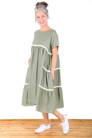 Fremantle Esplanade Dress Sage Green in Rayon