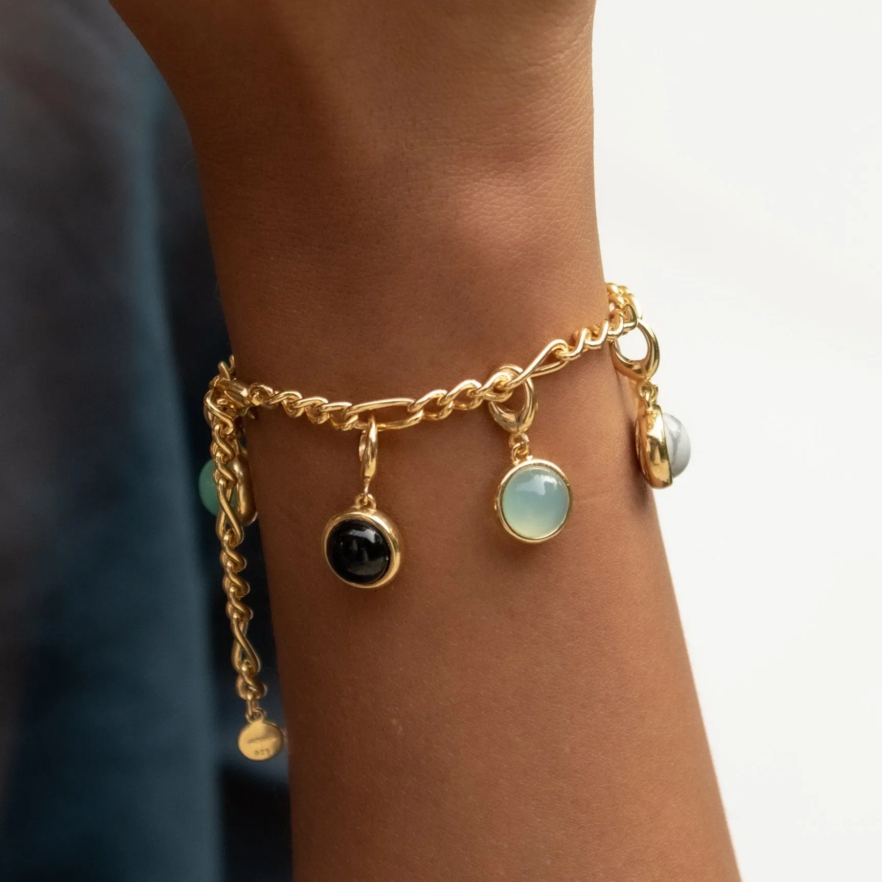 Gold Plated Healing Stone Figaro Charm Bracelet