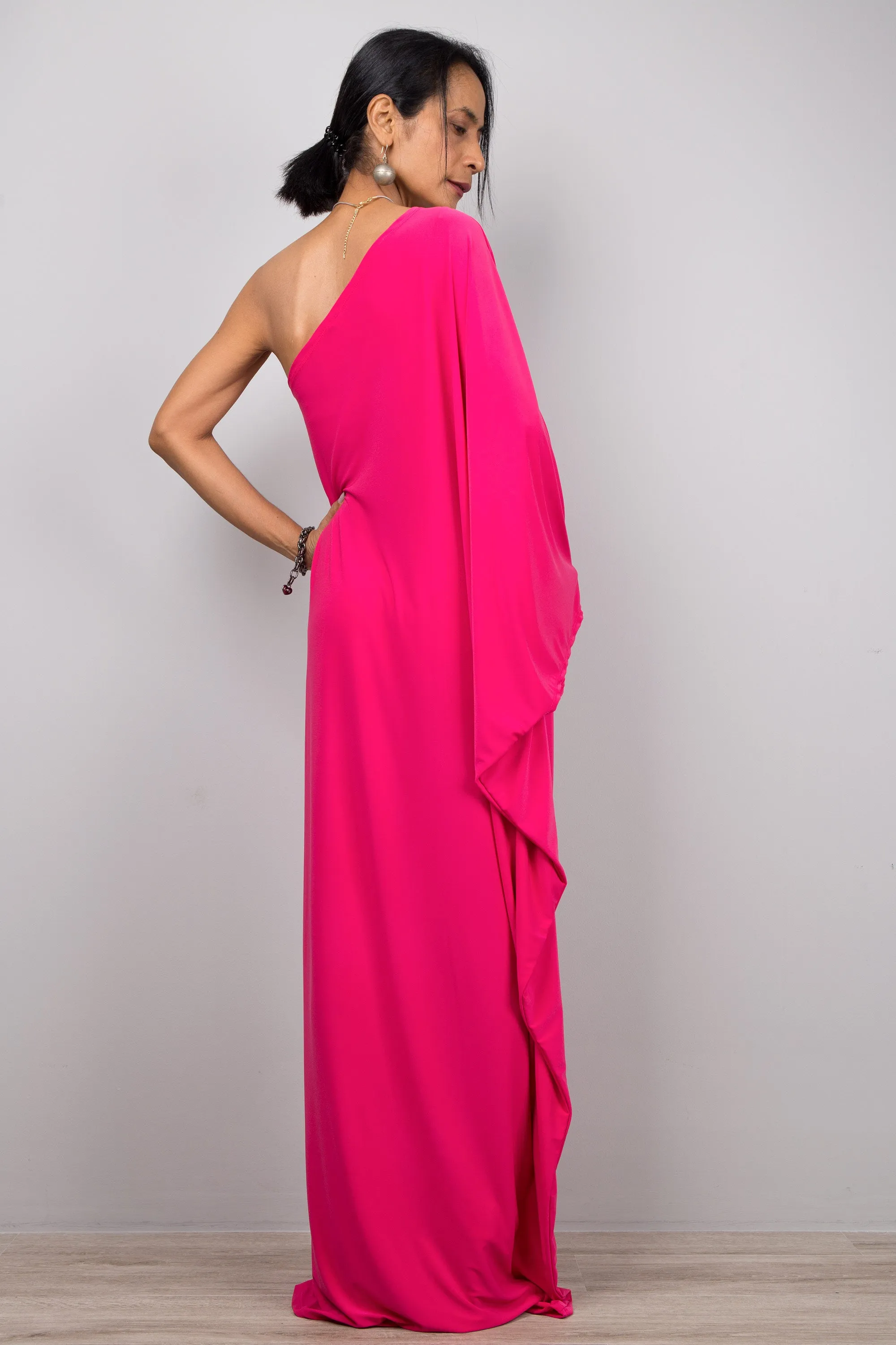 Hot pink one shoulder dress