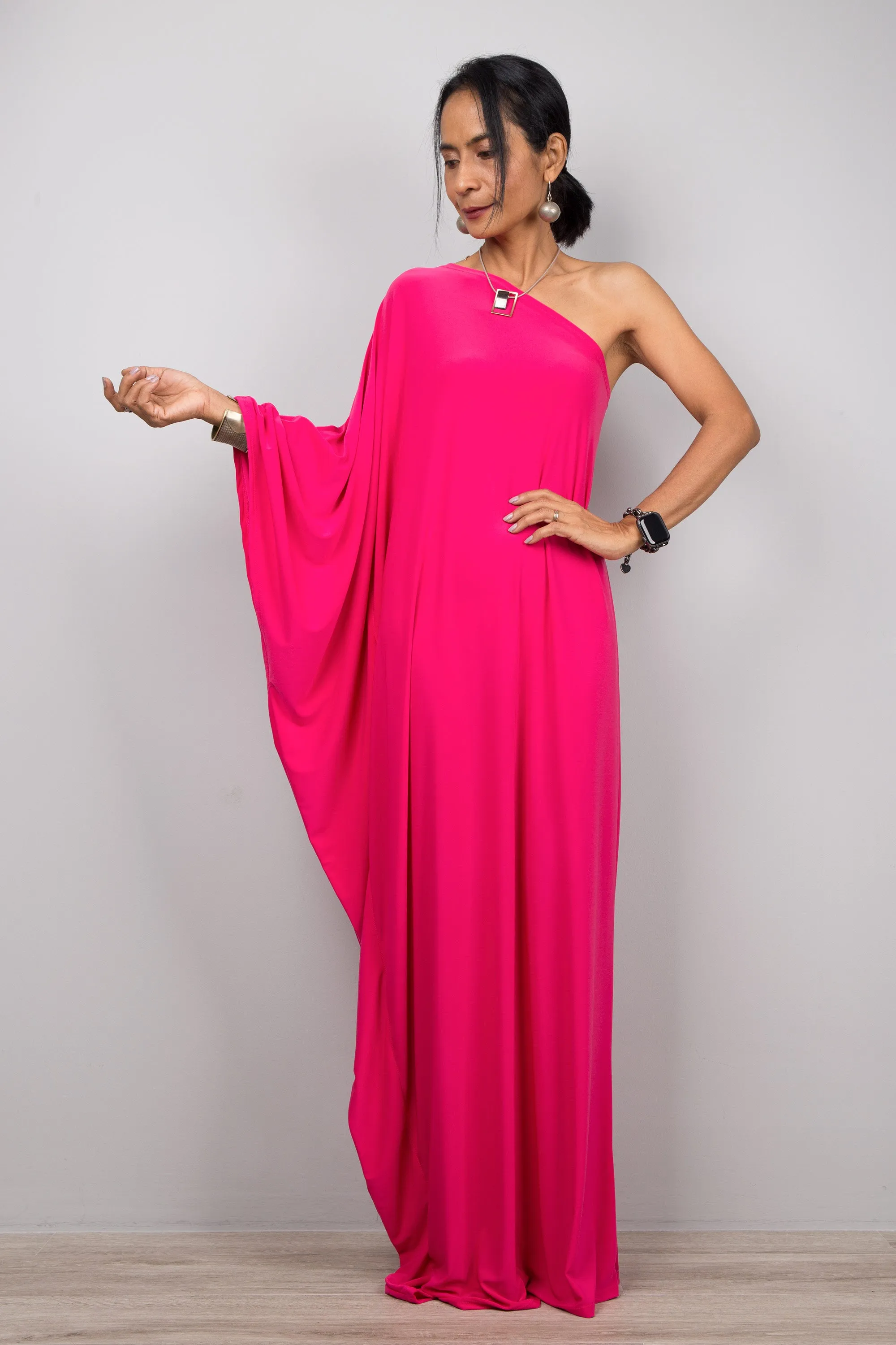 Hot pink one shoulder dress