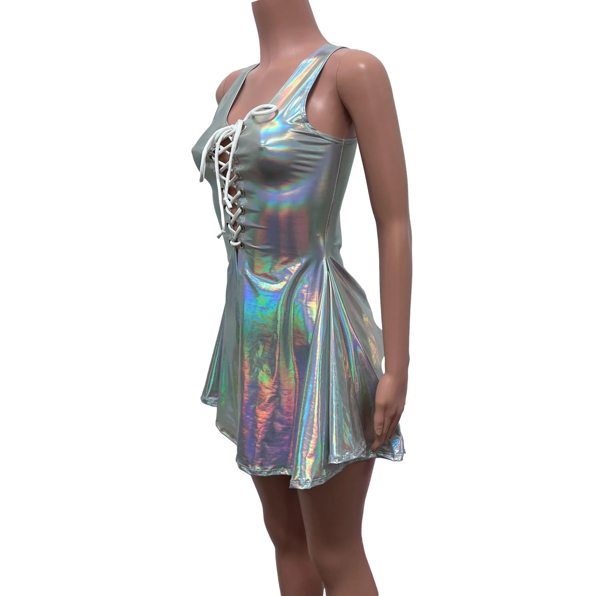 Lace-Up Open-Front Dress - Opal Holographic