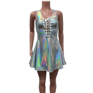 Lace-Up Open-Front Dress - Opal Holographic