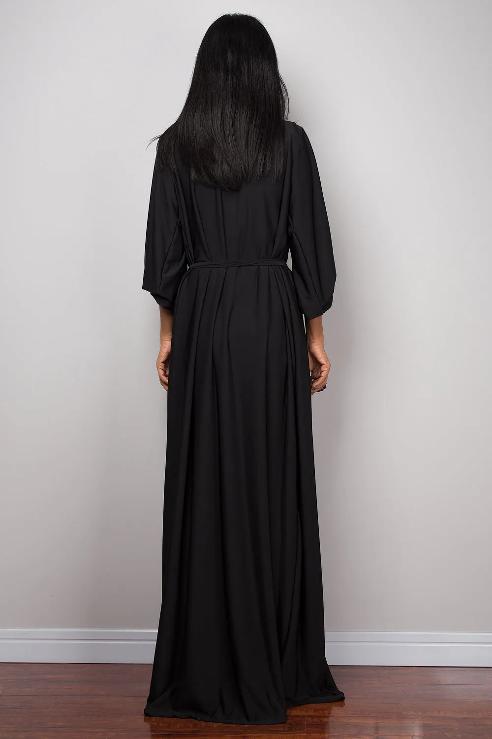 Long black dress with long sleeves