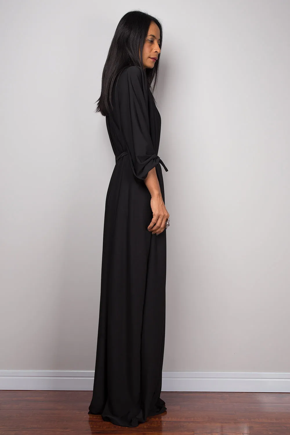 Long black dress with long sleeves