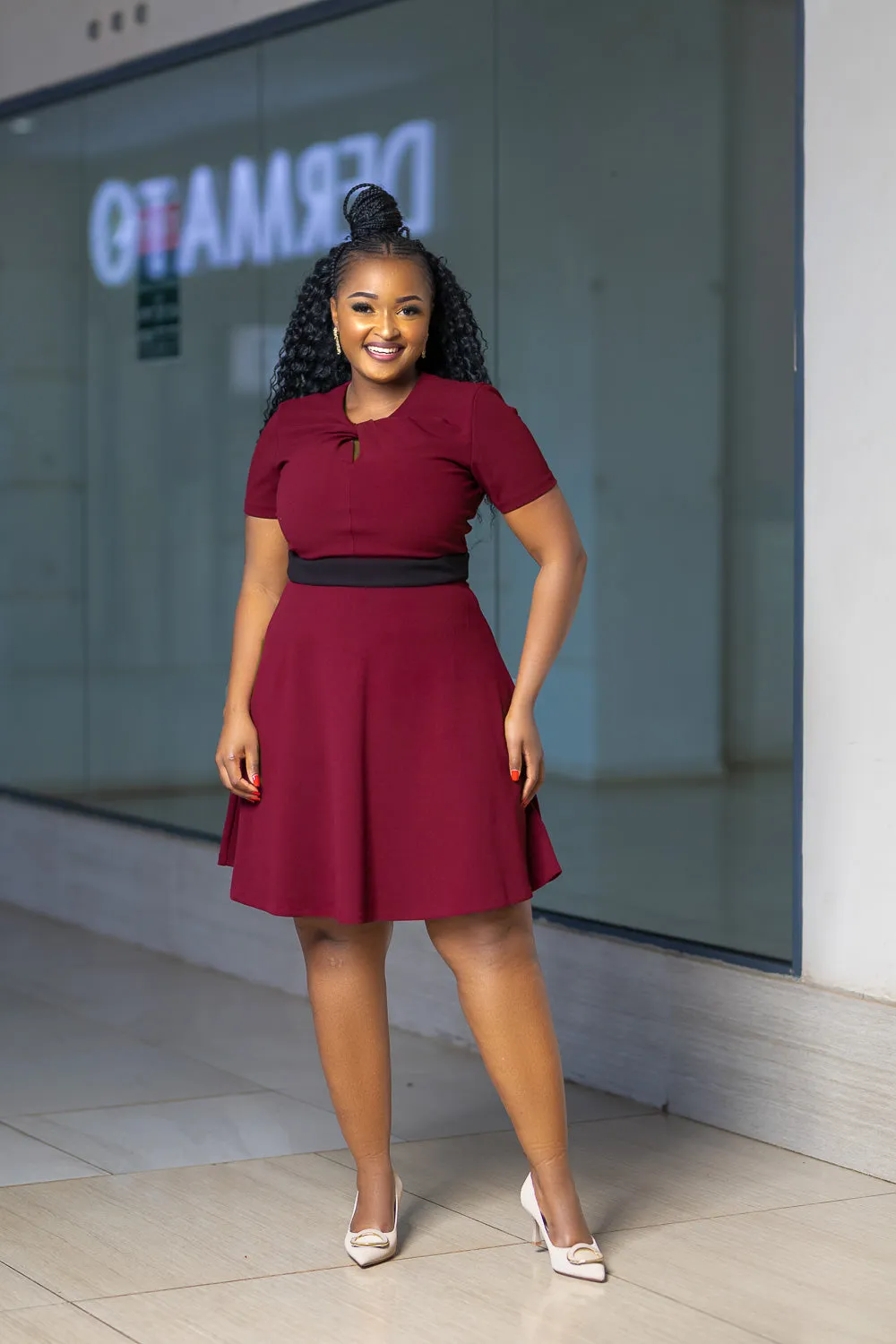 Maroon crossneck Aline dress