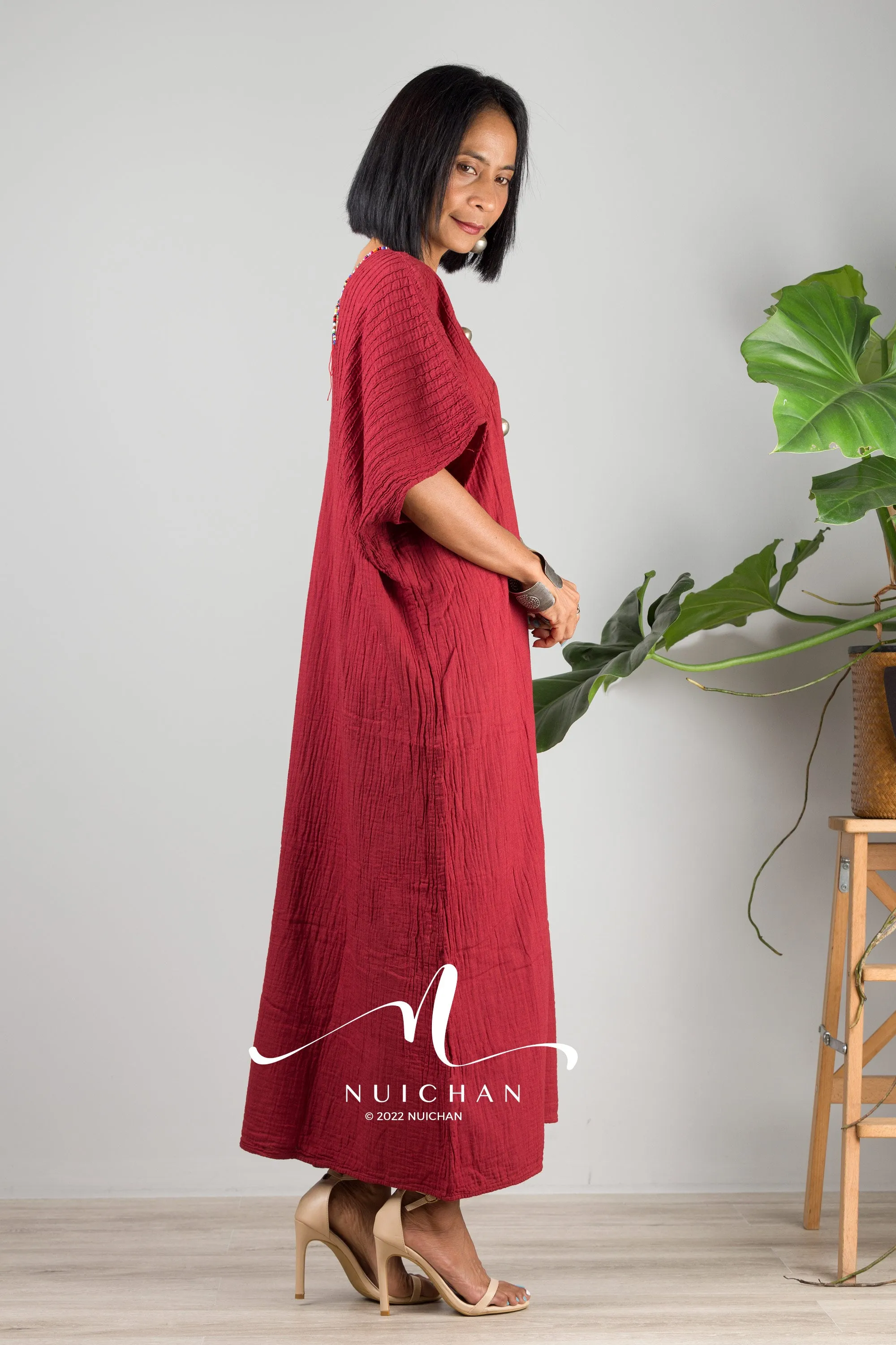 Maroon Red kaftan dress