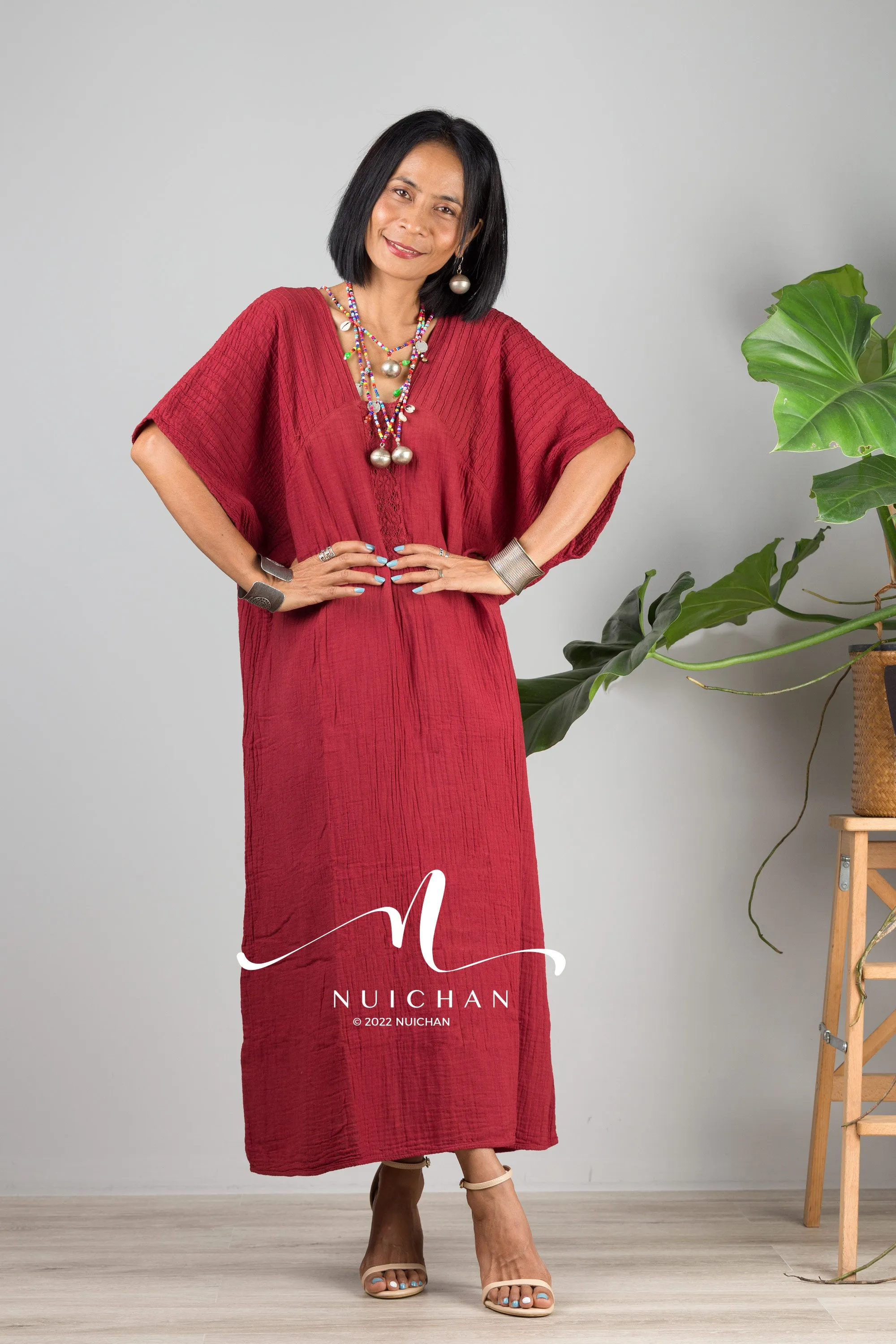 Maroon Red kaftan dress