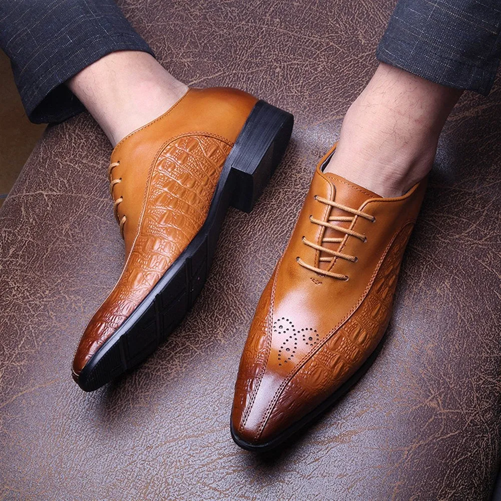 Men Lace Up Two Tones Pointed Toe Dress Shoes