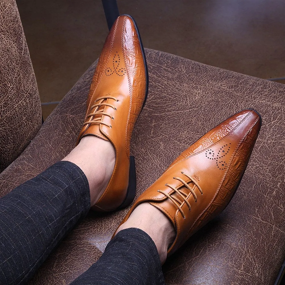 Men Lace Up Two Tones Pointed Toe Dress Shoes