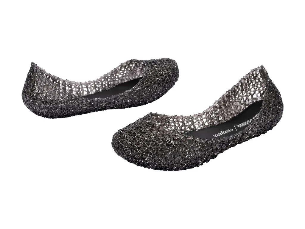 Mini Melissa Campana Papel Glitter Black Ballerinas For Kids