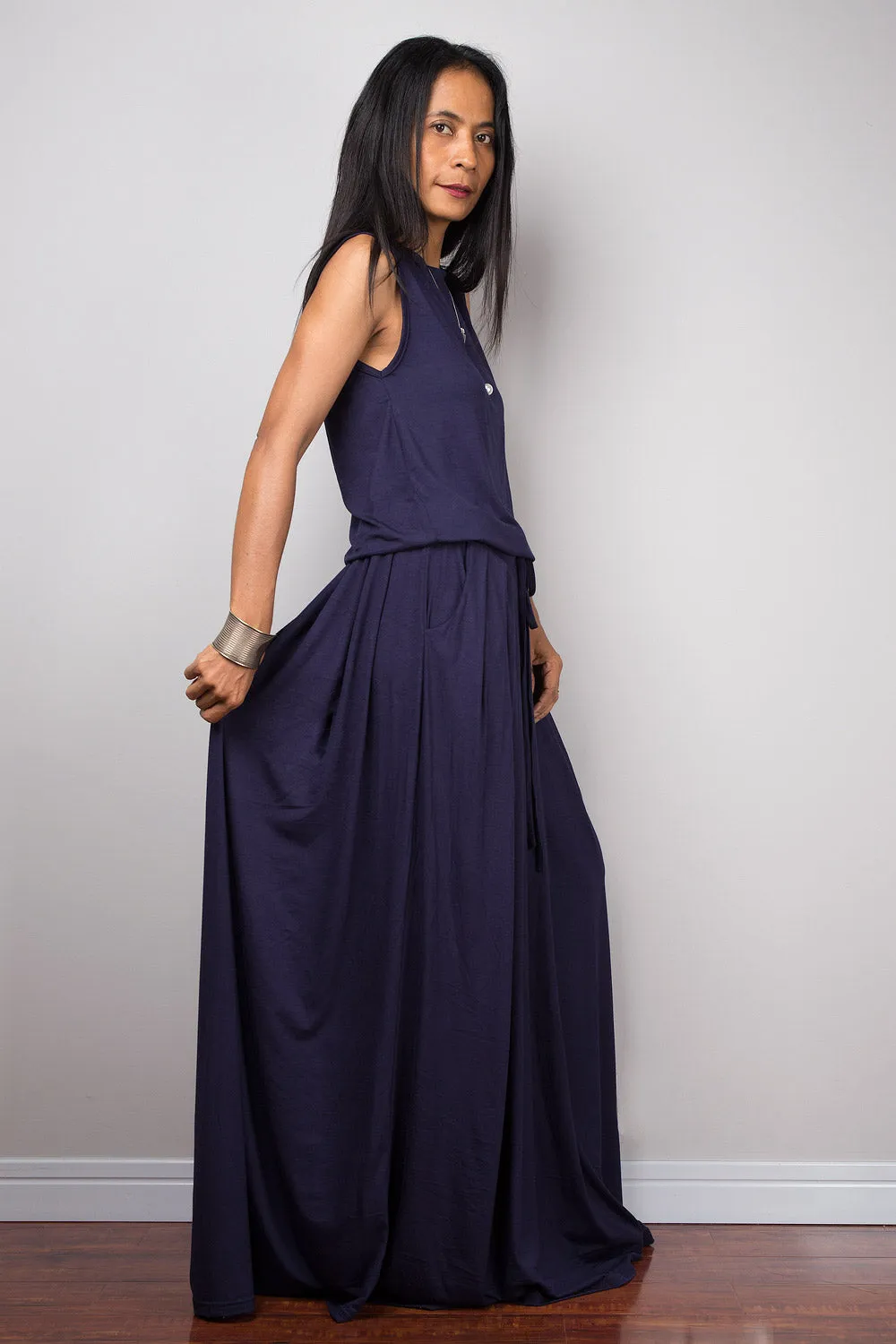 Navy Blue Maxi Dress -  Sleeveless dress : Autumn Thrills Collection No.9s