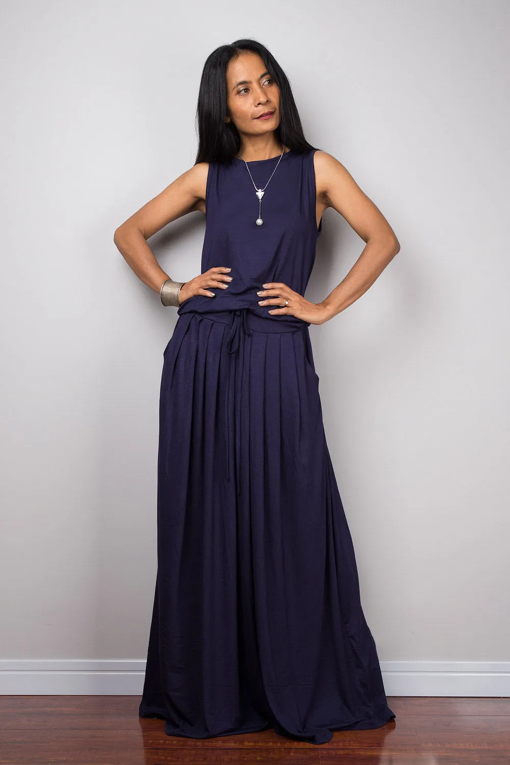 Navy Blue Maxi Dress -  Sleeveless dress : Autumn Thrills Collection No.9s