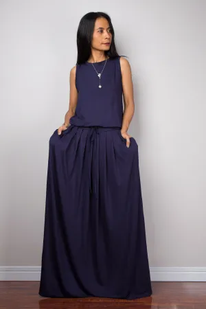 Navy Blue Maxi Dress -  Sleeveless dress : Autumn Thrills Collection No.9s