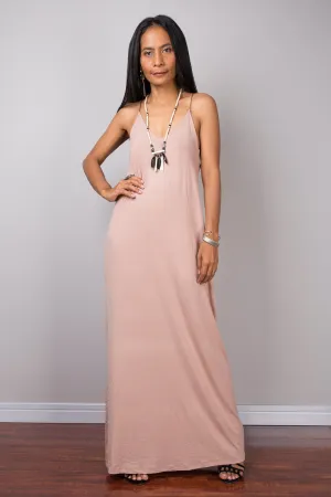 Nude dress, bodycon dress, long nude dress, party dress, soft brown dress, openback dress, spaghetti strap dress, sexy nude dress