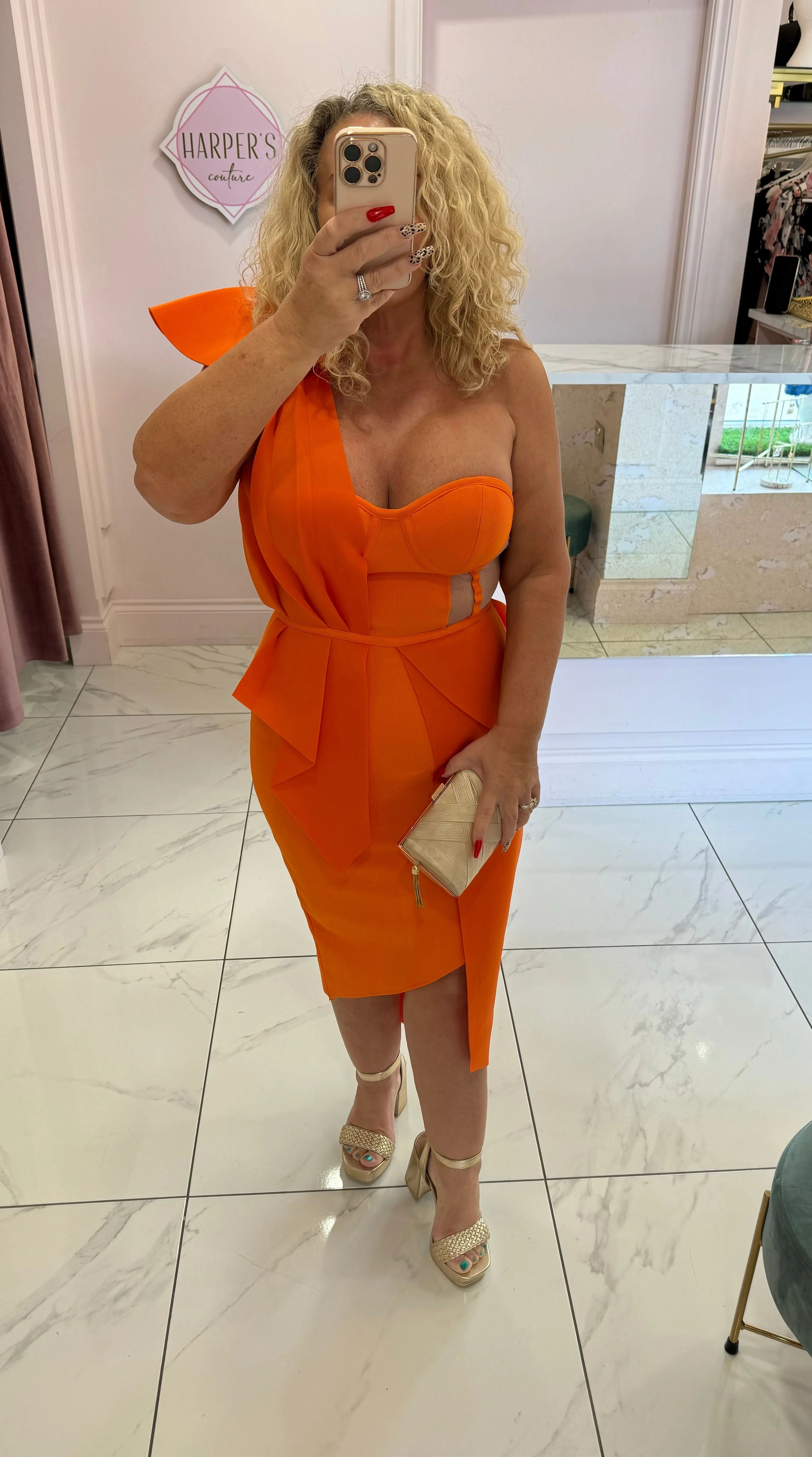 Ophelia Orange One Shoulder Bandage Dress