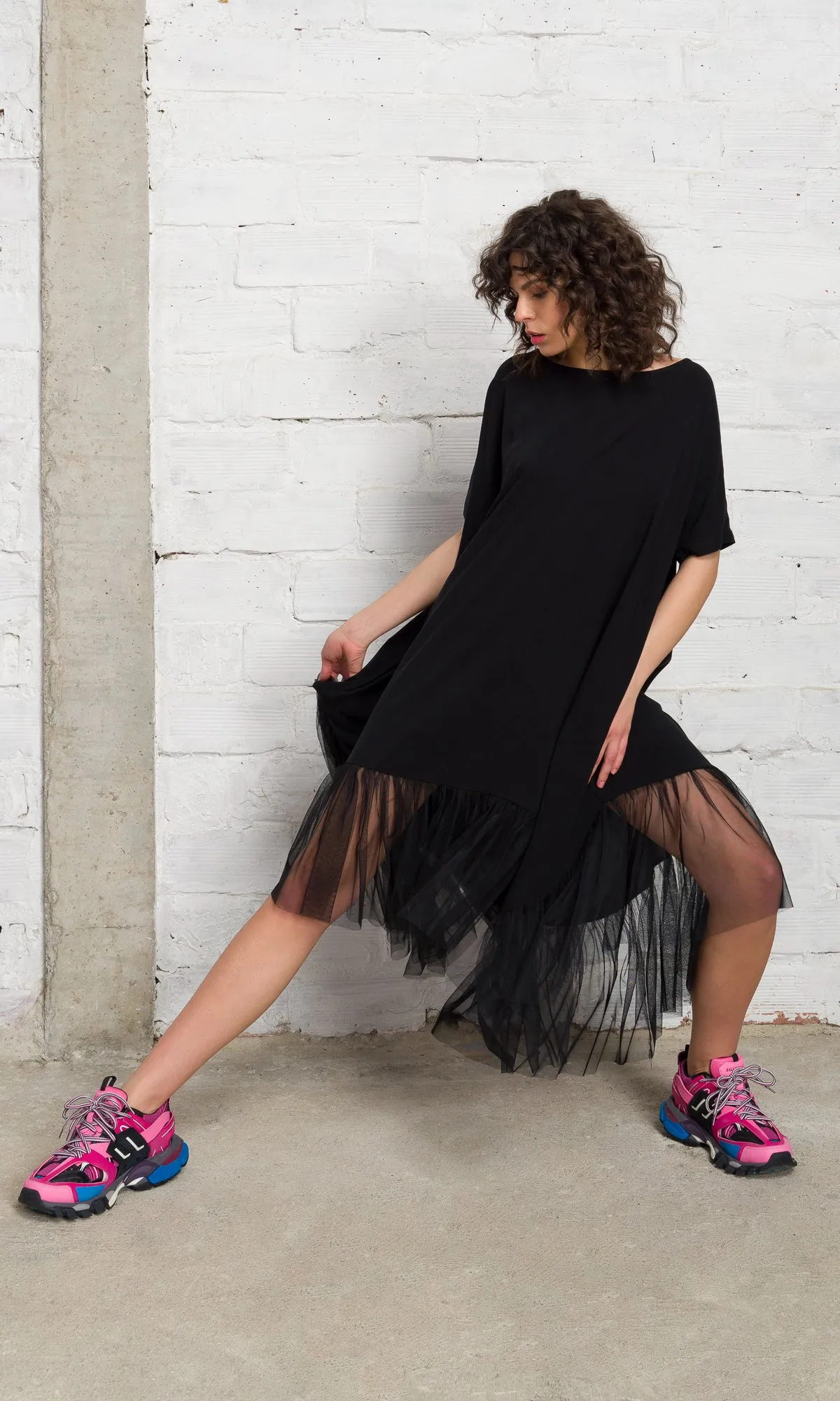 Oversized Tulle Hem Dress