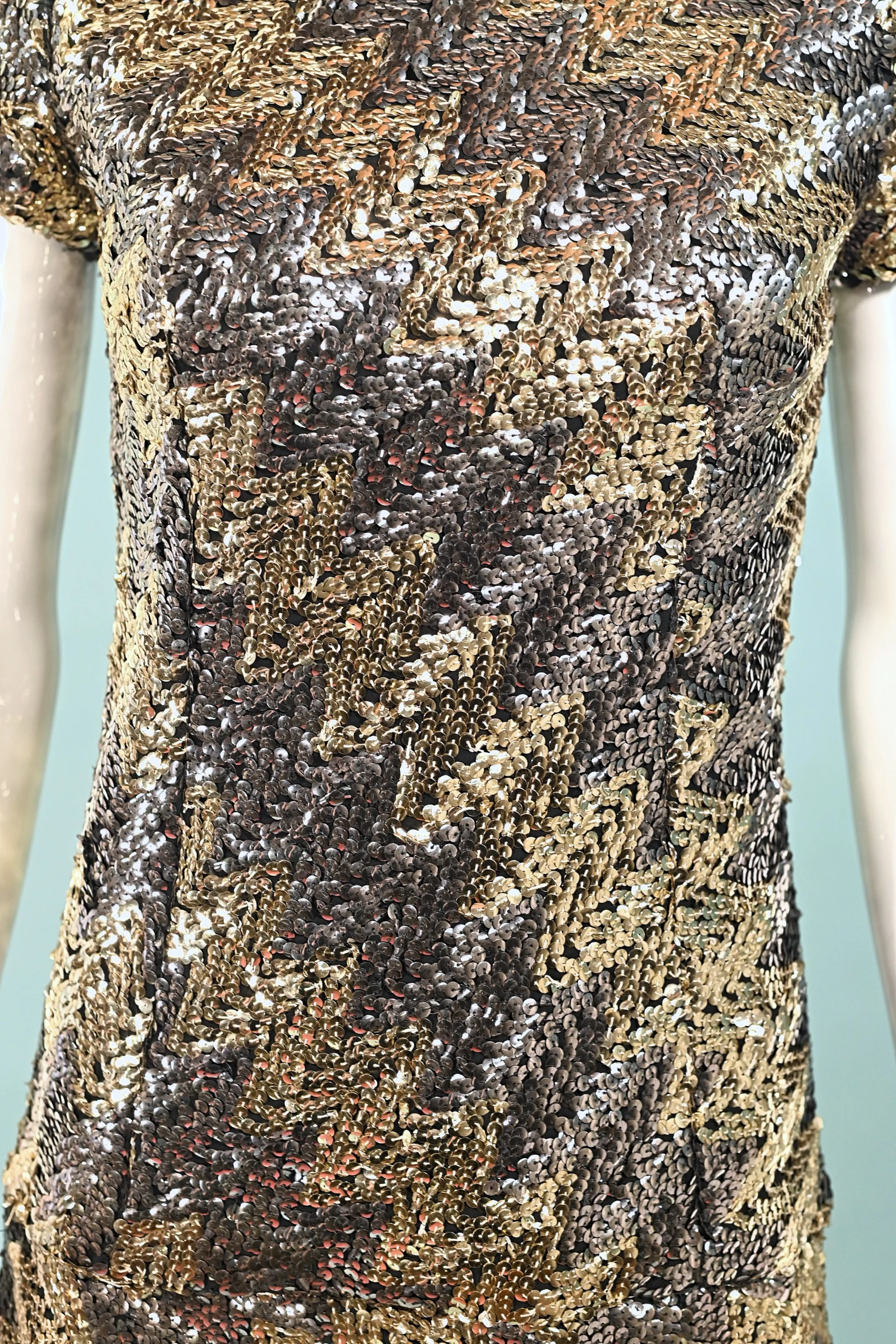 Pat Sandler 60s Mod Sequin Mini Dress, Silver/Gold Very Sparkly Party Dress S