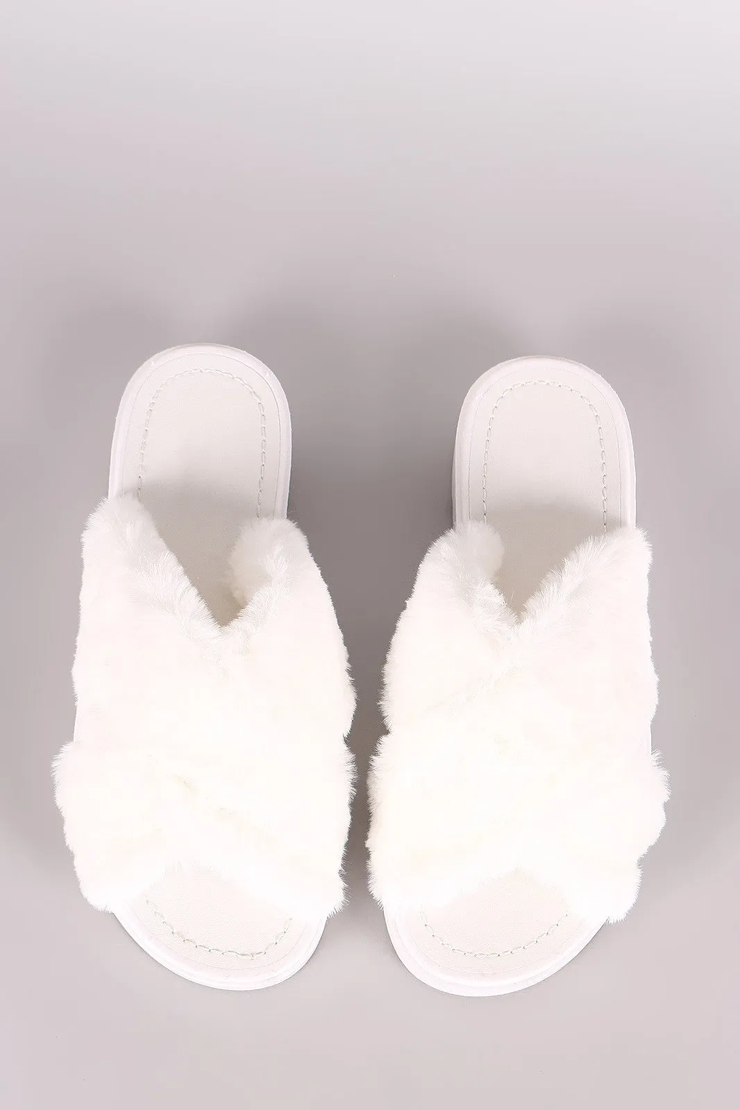 Qupid Crisscross Faux Fur Slide Sandal