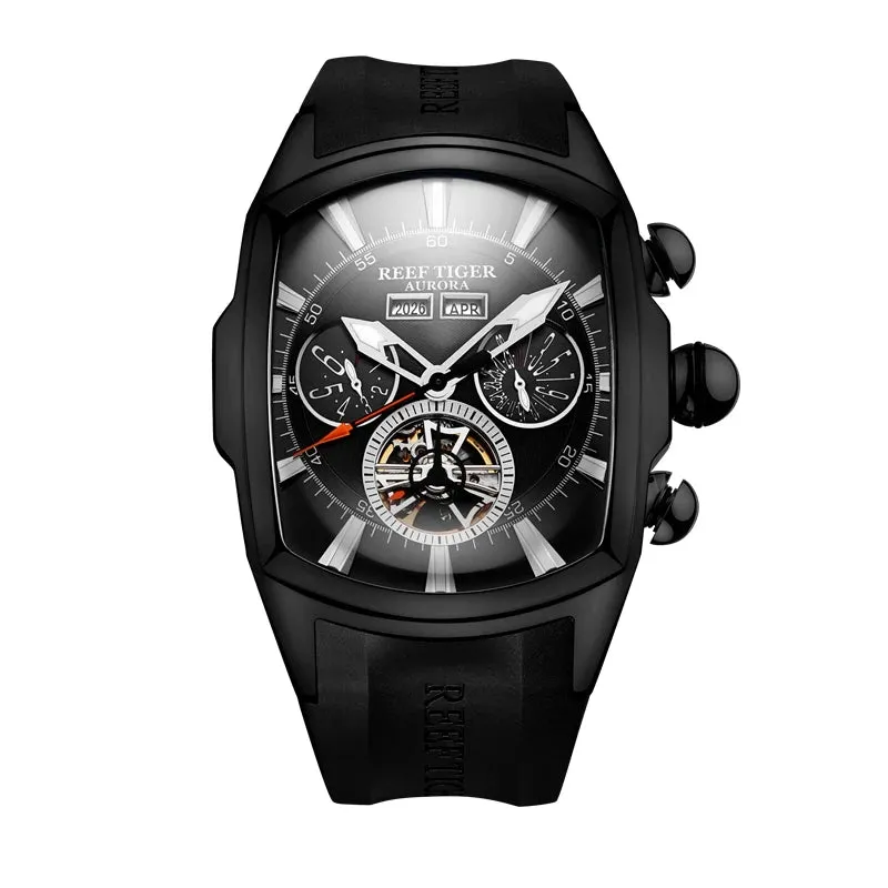 Reef Tiger/RT Top Brand Luxury Big Watch White Dial Mechanical Tourbillon Sport Watches Relogio Masculino